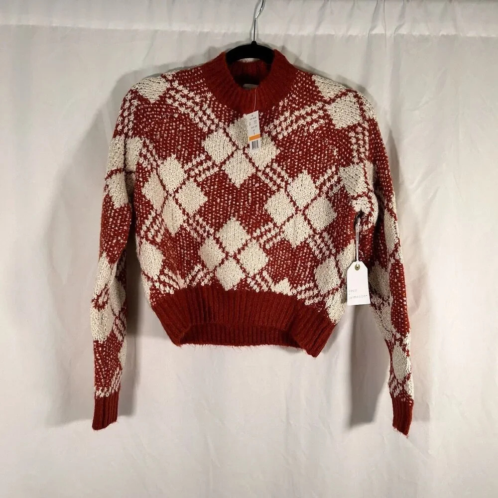 Coco + Jaimeson Sweater Women's Small White Orange Knit Long Sleeve Pullover
